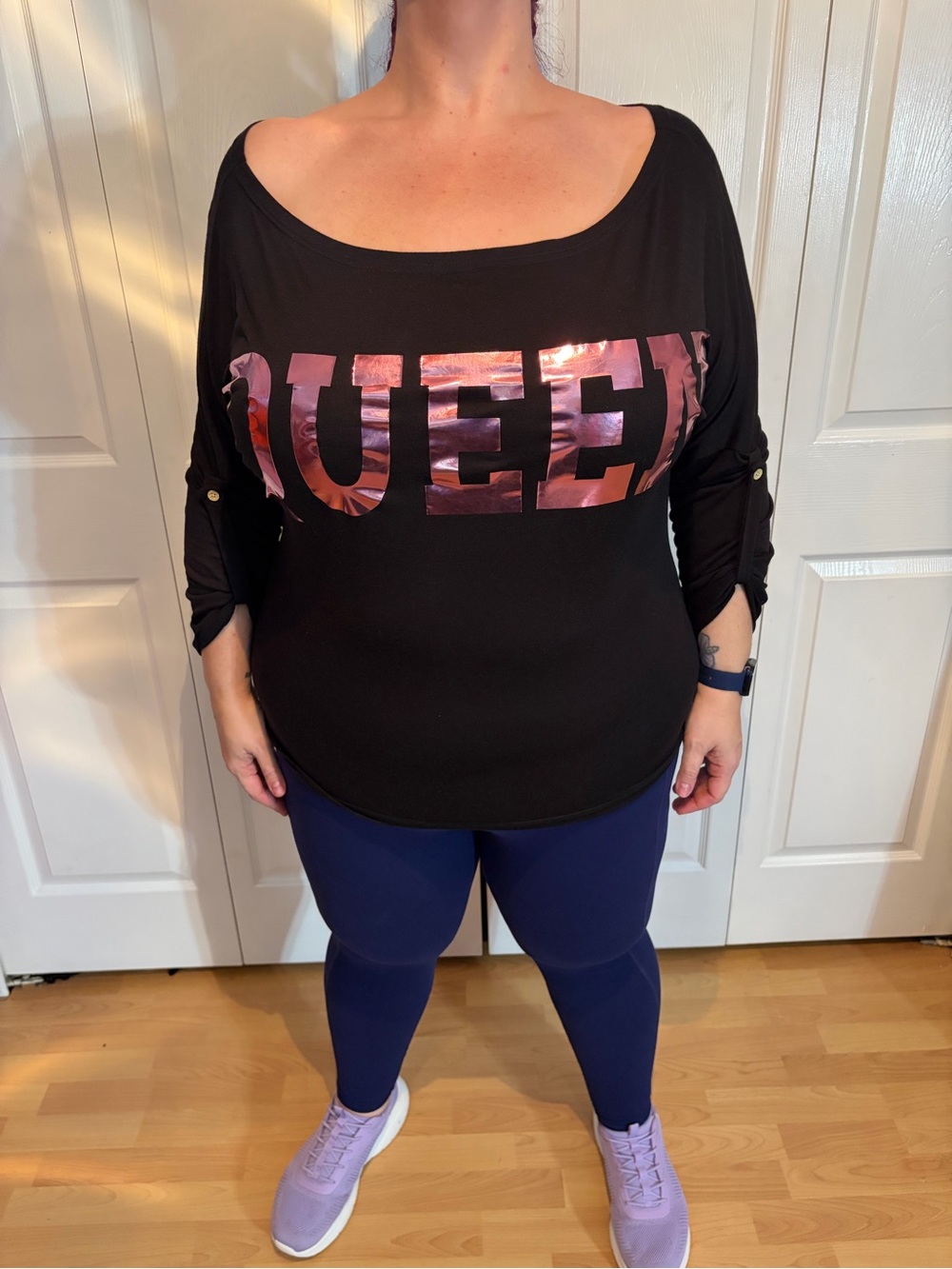 Women's Black Top with Metallic Pink “QUEEN' Graphic